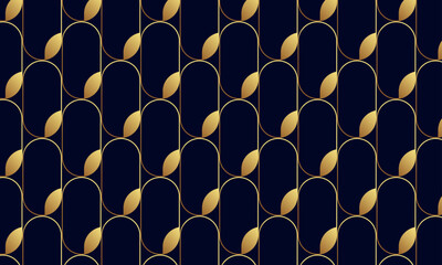 Gold geometric pattern. Art deco pattern. Navy blue and gold background. Luxury background. Vector pattern. - obrazy, fototapety, plakaty