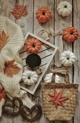 Fototapeta premium still life pumpkin, tea in the atumn