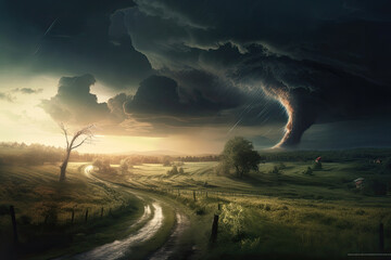 Naklejka na ściany i meble tornado in the landscape created with Generative AI technology