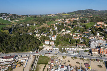 Aerial view of Numana town , Conero Mount, Adriatic Sea in Le Marche region, Italy , Europa