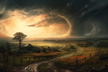 Naklejka na ściany i meble tornado in the landscape created with Generative AI technology