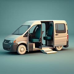 Van for people with reduced mobility. Assistance service for people with reduced mobility. Generative AI.