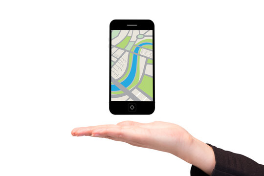 Hand showing map app on phone