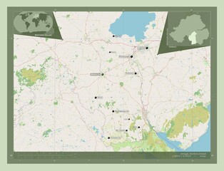 Armagh, Northern Ireland. OSM. Labelled points of cities