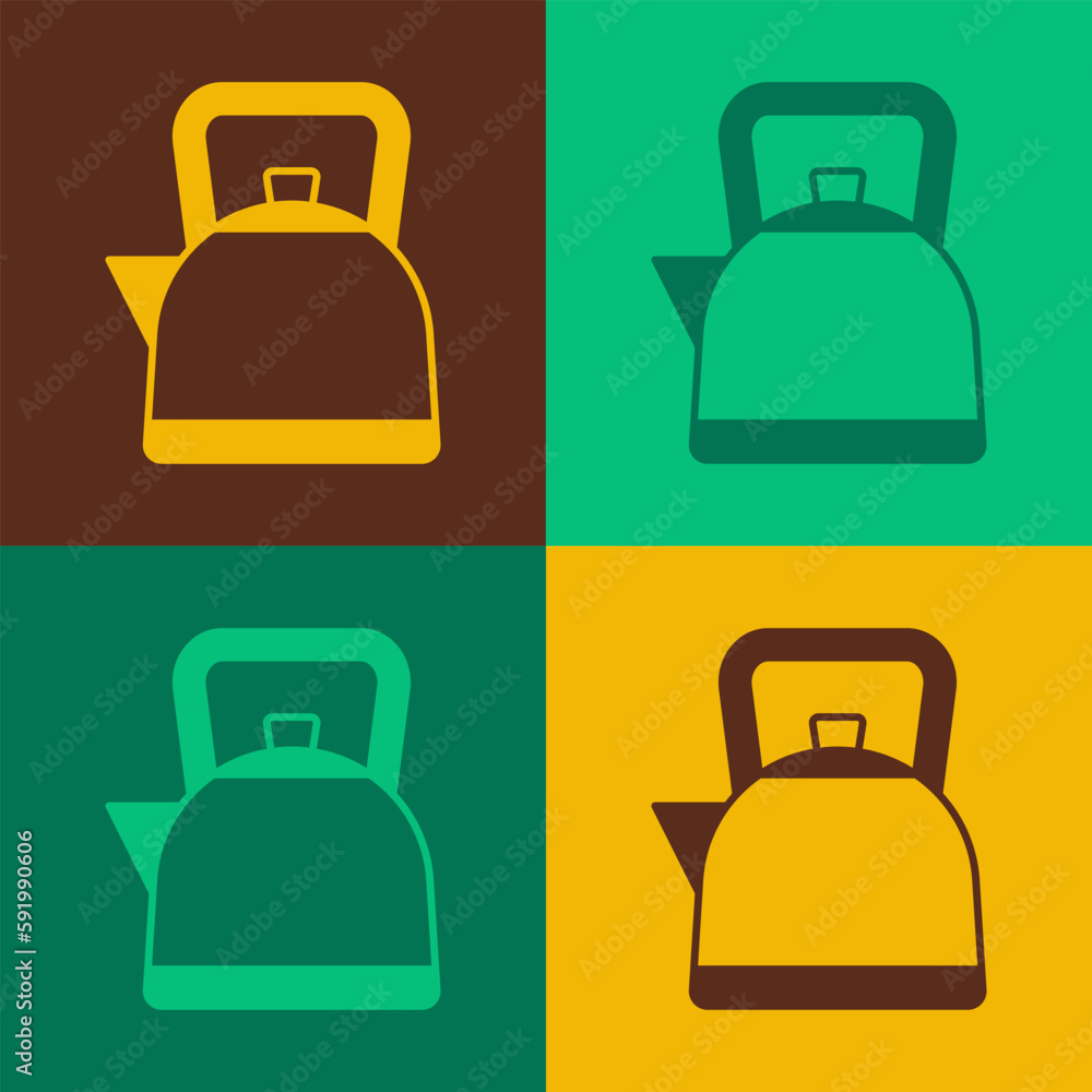 Poster pop art kettle with handle icon isolated on color background. teapot icon. vector