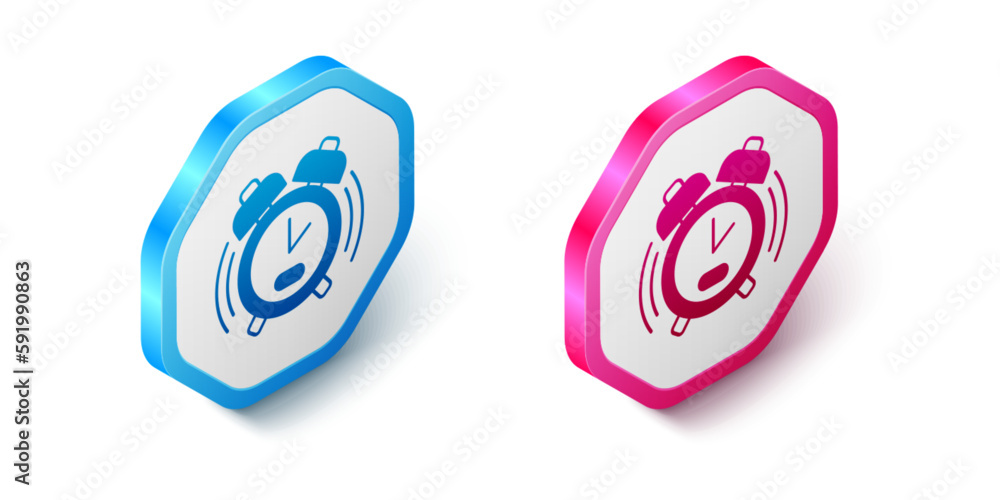 Poster isometric alarm clock icon isolated on white background. wake up, get up concept. time sign. hexagon