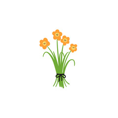 orange bunch of flowers. hand drawn illustrated cartoon smiling happy cute bouquet of flowers with bow