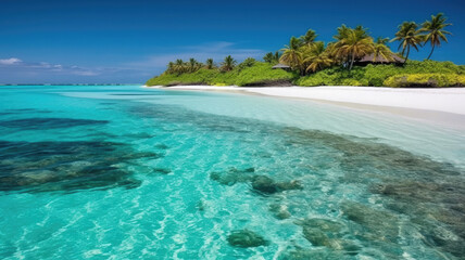 Naklejka premium Tropical beach in the Maldives created with Generative AI technology