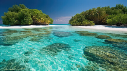 Tropical beach in the Maldives created with Generative AI technology