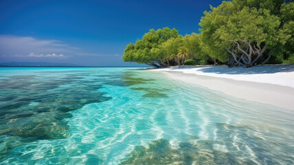 Tropical beach in the Maldives created with Generative AI technology