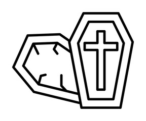 Coffin, cross icon illustration on transparent background