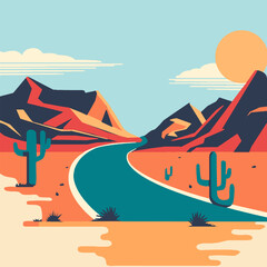 Desert Road Vector Art, Illustration and Graphic