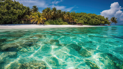 Fototapeta premium Tropical beach in the Maldives created with Generative AI technology