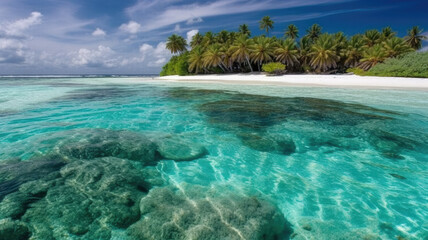 Tropical beach in the Maldives created with Generative AI technology