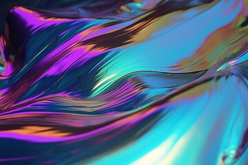 Fototapeta premium Abstract holographic background. Colorful graphic design trend. Multicolored gradient substance. Liquid neon colors leak. Modern cover template. generative ai