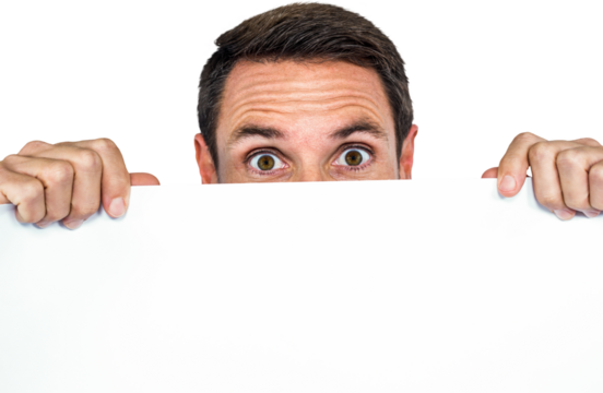 Man holding blank sheet 