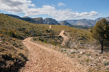 View of the Spanish mountains on the Costa Blanca coast near the town of El Castell de...
