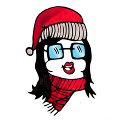 Digitally generated image of female cartoon in santa hat