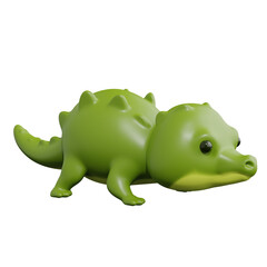 Cute little green crocodile isolated on white background. 3d rendering     