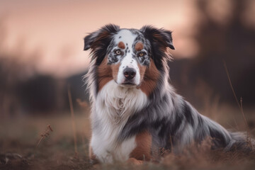 Fototapeta premium dog of the breed australian shepherd looking at the camera.