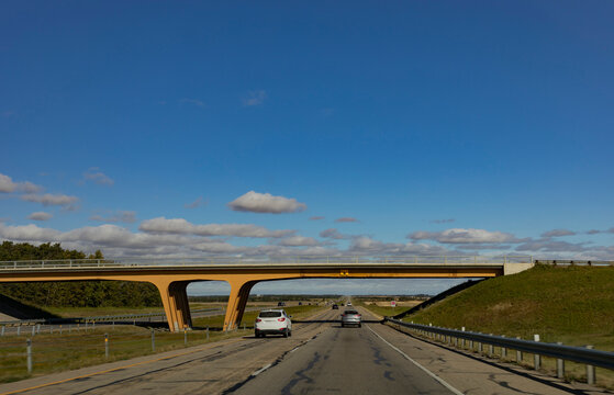 Traffic on Highway 2 between Calgary and Edmonton in Alberta, Canada; Alberta, Canada