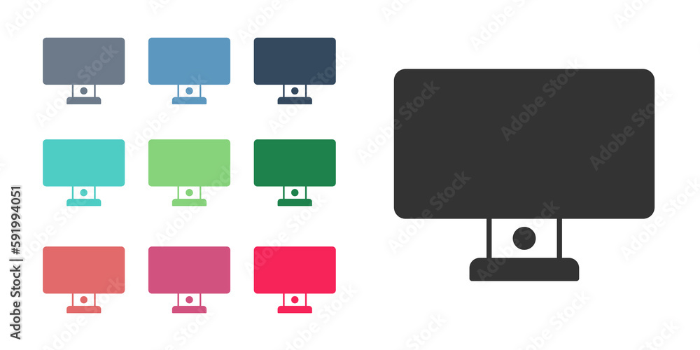 Poster black computer monitor icon isolated on white background. pc component sign. set icons colorful. vec