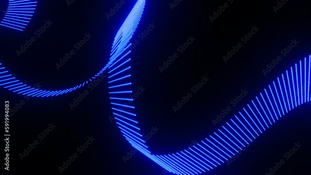 Poster moving curved 3d line of stripes. design. 3d strip of stripes moves with bends in space. animation o