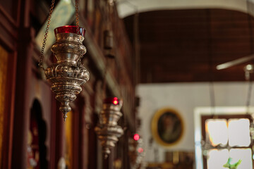 Orthodox Church. Interior decoration with burning candles