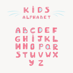 Hand drawn kids alphabet. Cute children drawing style letters to combine in phrases to print. Simple font.