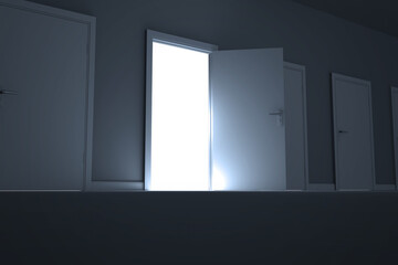 Obraz premium Open door amidst closed doors