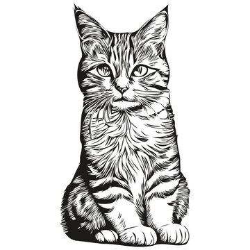 Cat sketch, hand drawing of wildlife, vintage engraving style, vector illustration kitten