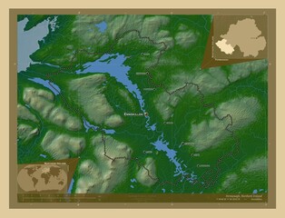 Fermanagh, Northern Ireland. Physical. Labelled points of cities