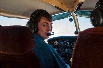 Teenage boy takes a student flight; Lincoln, Nebraska, United States of America