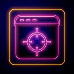 Fototapeta premium Glowing neon Target financial goal concept icon isolated on black background. Symbolic goals achievement, success. Vector