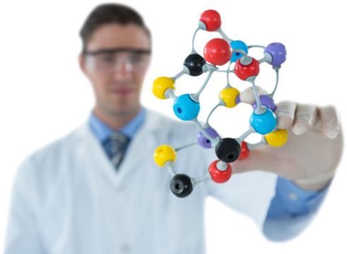 Male scientist experimenting molecule structure