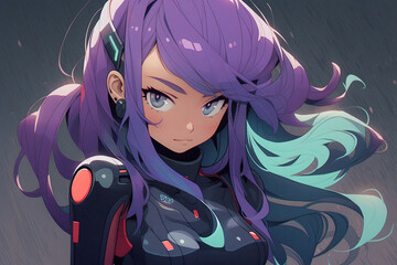 Cyborg anime girl with spacesuit, manga future illustration, Generative AI