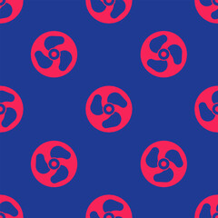 Red Outboard boat motor icon isolated seamless pattern on blue background. Boat engine. Vector