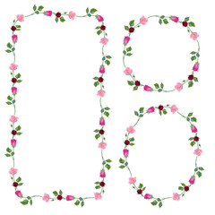 Set of Save the Date wedding invitation frame of red roses flowers wreath frame.