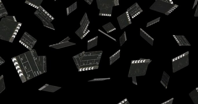 Clapperboards falling slow motion animation