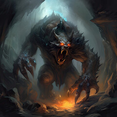 huge scary dark fantasy monster - by generative ai - obrazy, fototapety, plakaty