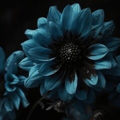 Fototapeta na wymiar blaue blüte, schwarzer hintergrund