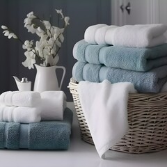 stack of towels different colours hotel style