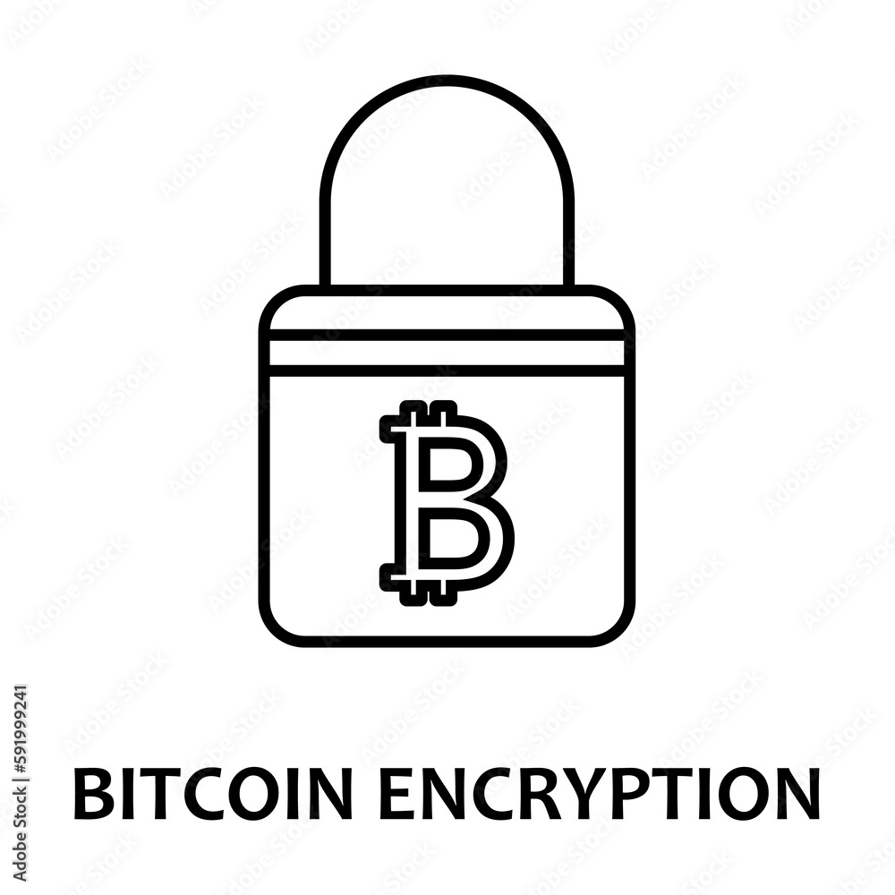 Poster bitcoin encryption with name icon illustration on transparent background