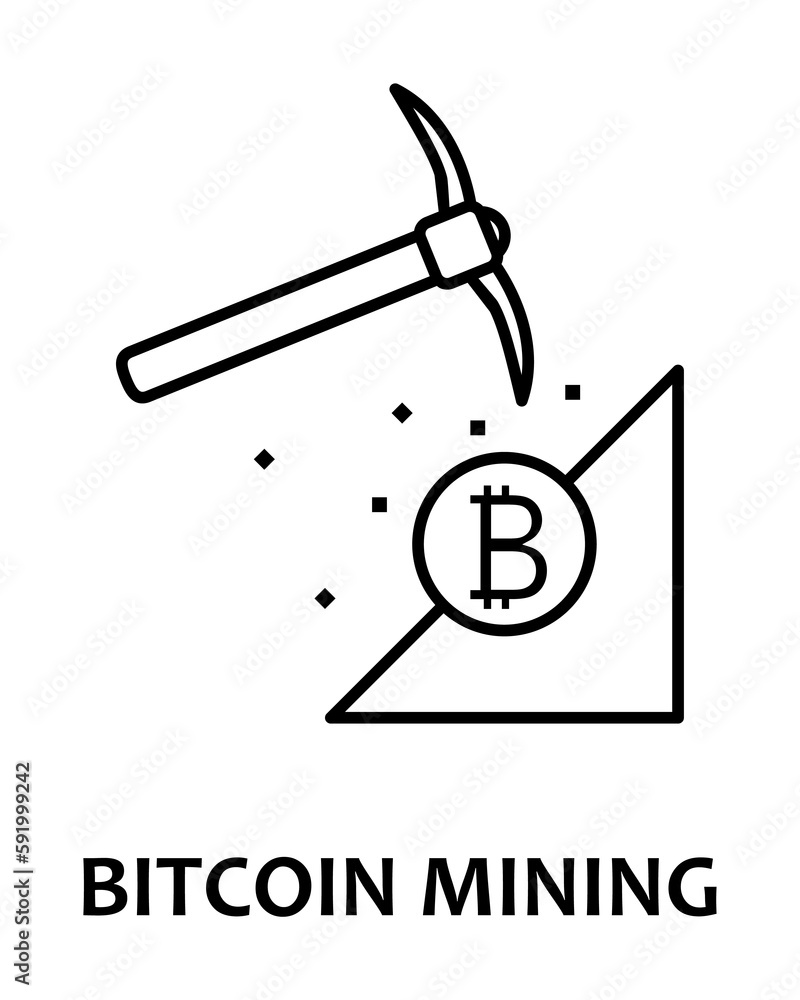 Poster bitcoin mining with name icon illustration on transparent background