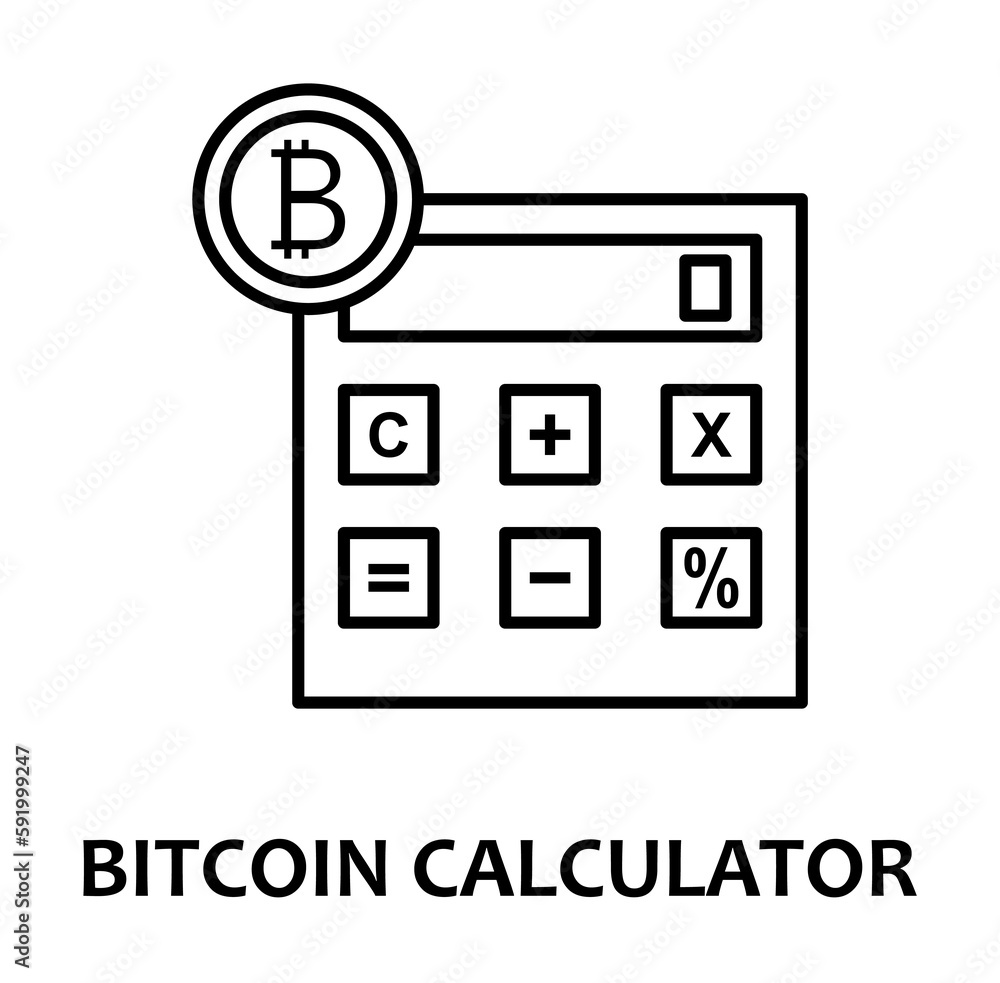 Poster bitcoin calculator with name icon illustration on transparent background