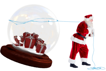 Santa pulling snow globe of presents