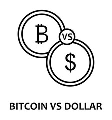 bitcoin vs dollar with name icon illustration on transparent background