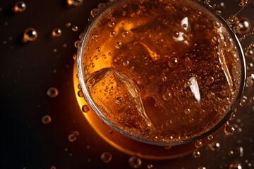 A glass of cola with ice cubes