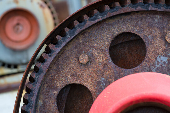 Close-up of rusty equipment at the abandoned Stromness whaling station; South Georgia Island