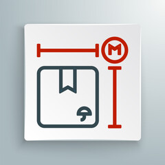 Line Carton cardboard box measurement icon isolated on white background. Box, package, parcel sign. Delivery and packaging. Colorful outline concept. Vector